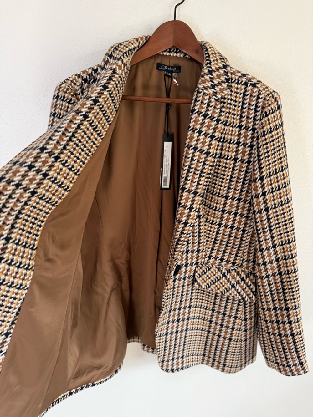 Charlie B Plaid Blazer XL NWT Houndstooth Jacket Brown Navy Oversized - Picture 8 of 12